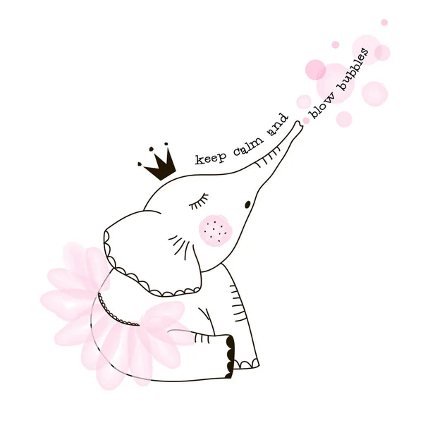かわいい象泡を吹く少女 落書き保育園イラスト — ストックベクタ