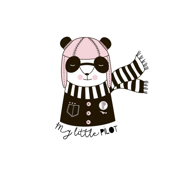 Panda Pilota Słodkie Dziecko Ilustracja — Wektor stockowy