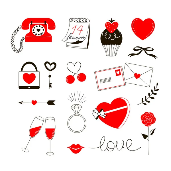 Romantic Icons Valentine Day Design — Stock Vector