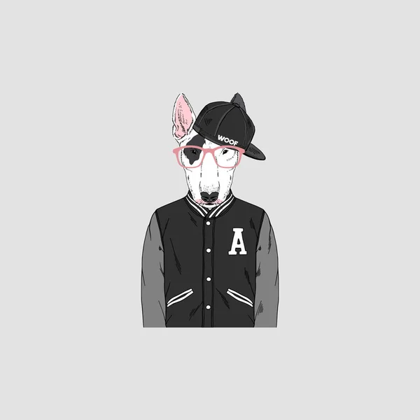 Bull Terrier Retrato Hipster Perros Moda — Vector de stock