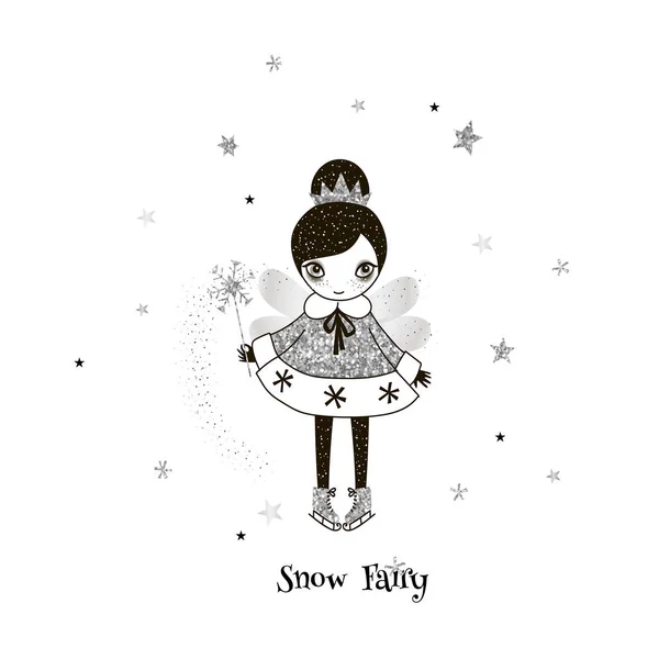 Little Sparkle Snow Fairy Cute Illustration — Stock Vector