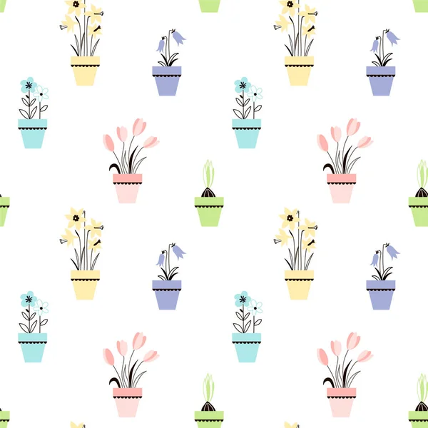 Fleurs Pots Motif Dans Des Couleurs Vives — Image vectorielle