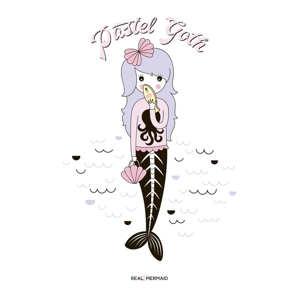 Pastel Goth Sirenă Ilustrație Kawaii — Vector de stoc