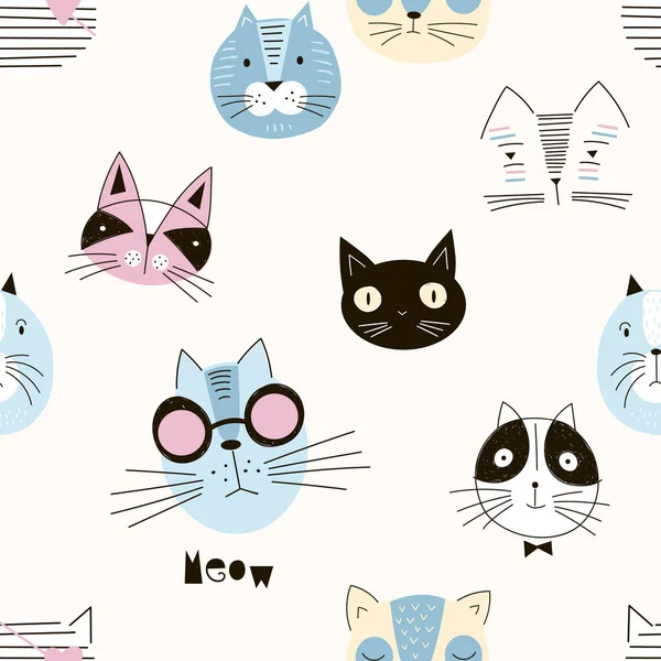 Graphic Cat Animal Seamless Pattern — Stock Vector