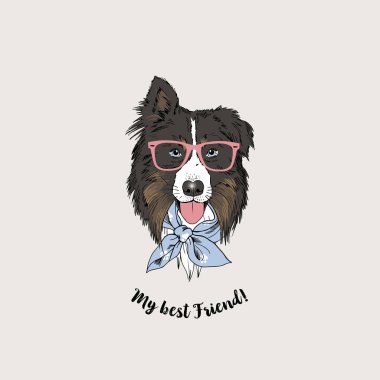 Avustralyalı çoban geek portre, köpek illüstrasyon