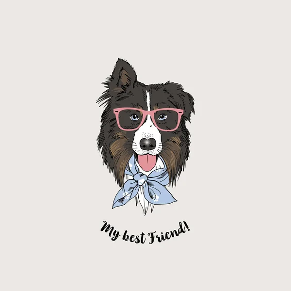 Australian Shepherd Geek Porträtt Hund Illustration — Stock vektor