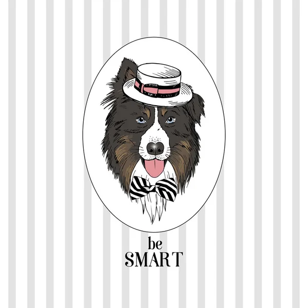 Australischer Schäferhund Retro Portrait Hund Illustration — Stockvektor
