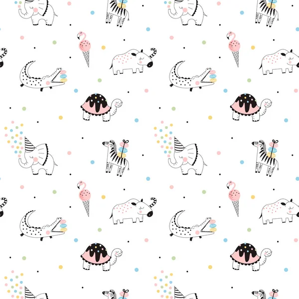 Süßes Safari Muster Happy Birthday Print — Stockvektor