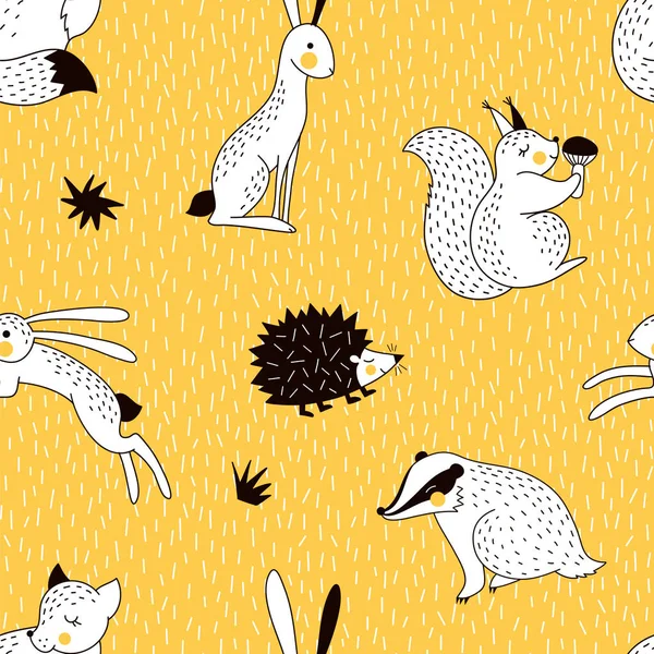 森の動物パターン ベクトル イラスト — ストックベクタ