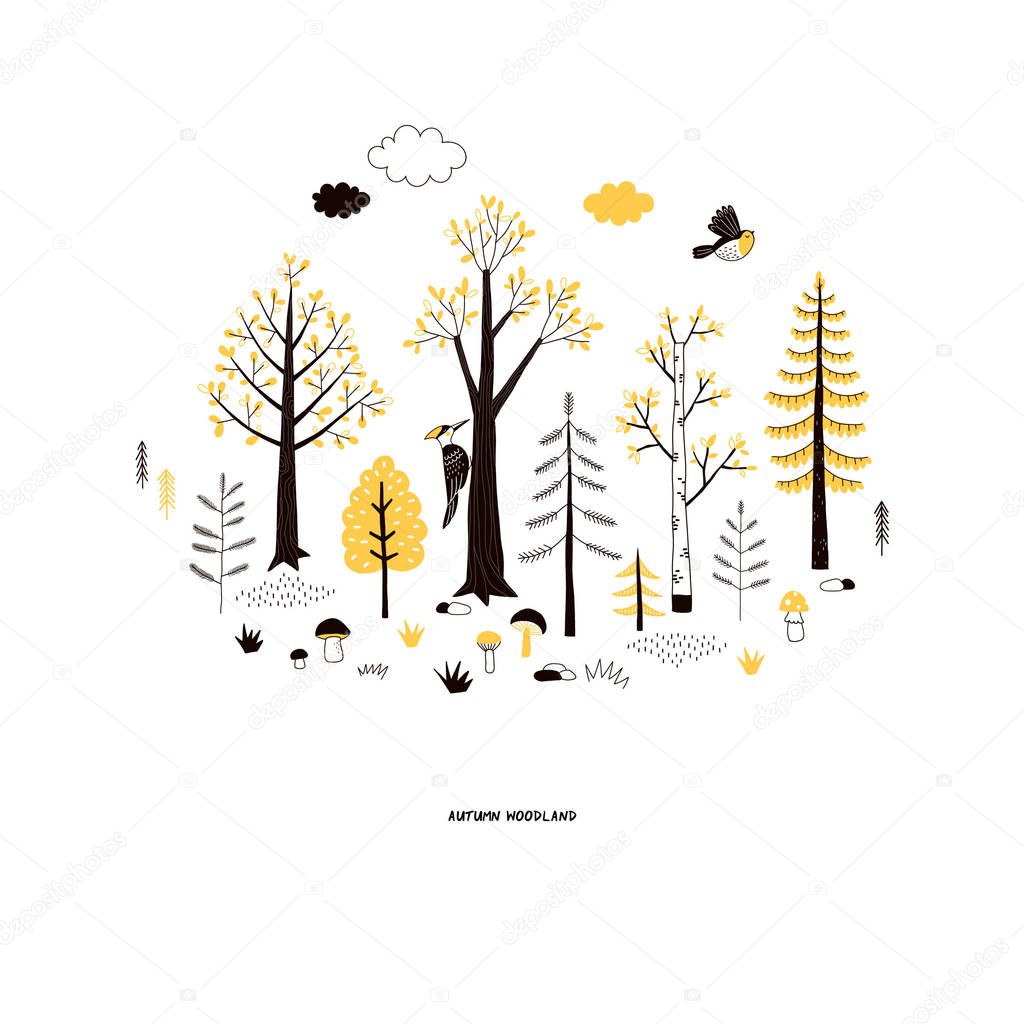autumn woodland landscape , vector illustration