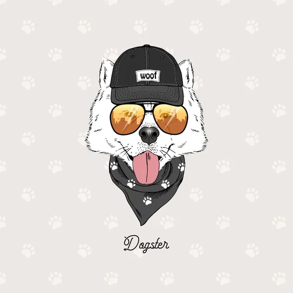 Samoyed Σκυλί Αστικής Μόδας Προσωπογραφία Εικονογράφηση Διάνυσμα — Διανυσματικό Αρχείο