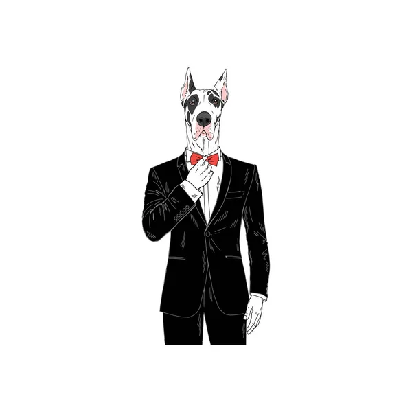 Great Dane Gekleed Smoking Antropomorfe Illustratie Fashion Honden — Stockvector