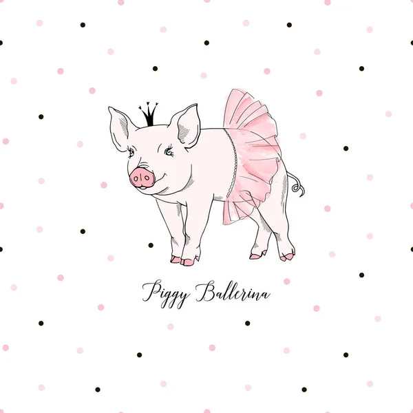 Lindo Piggy Bailarina Vector Ilustración — Vector de stock