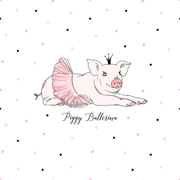 Cute Piggy Ballerina Vector Illustration — Stock Vector