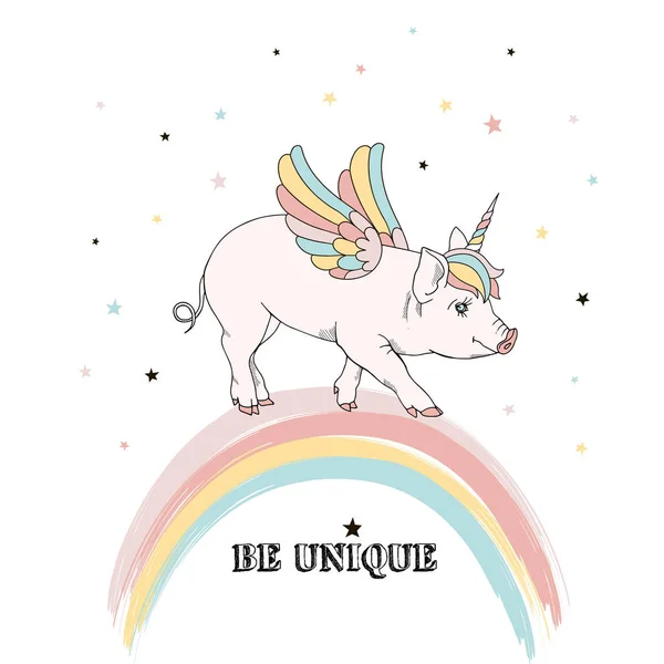 Illustration Vectorielle Licorne Cochon Mignon — Image vectorielle