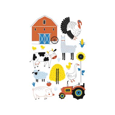 Çiftlik avlusu poster, çiftlik grafik. Vektör çizim