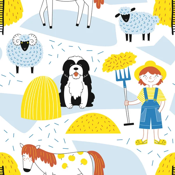 农夫男孩和狗样式 矢量插图 — 图库矢量图片