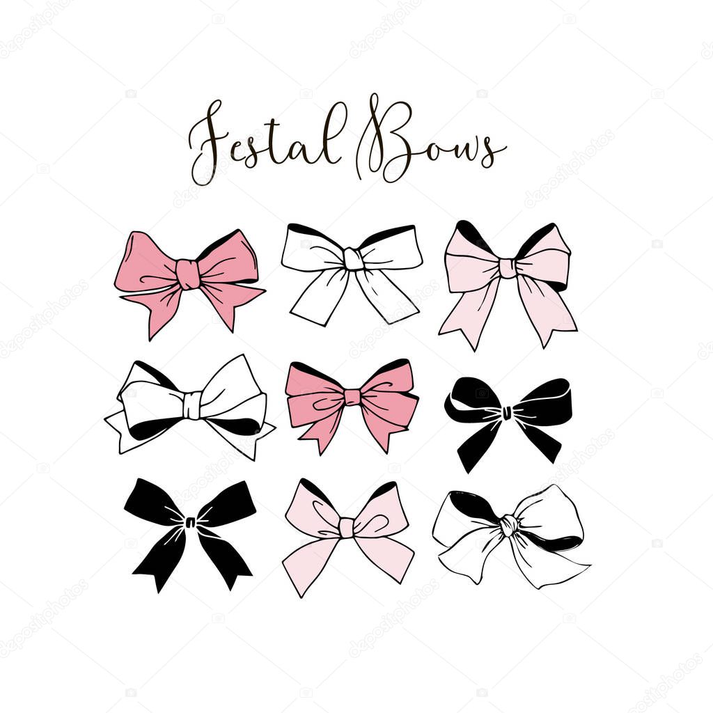 festive graphic bows collection on white background