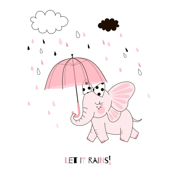 Elefante Rosa Con Ombrello Illustrazione Vettoriale — Vettoriale Stock