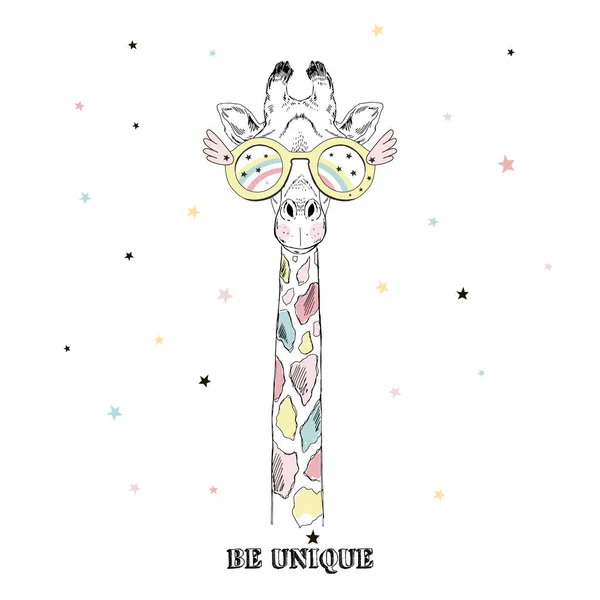 Žirafa Portrét Barevnými Doplňky Unicorn Vektorové Ilustrace — Stockový vektor
