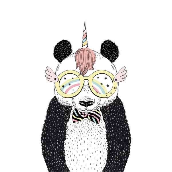 Miś Panda Kolorowe Akcesoria Jednorożca Ilustracja Wektorowa — Wektor stockowy