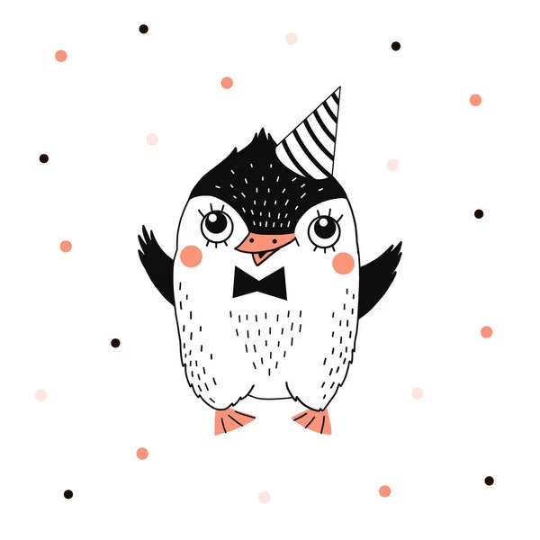 Festlich Lustiger Pinguin Vektorillustration — Stockvektor