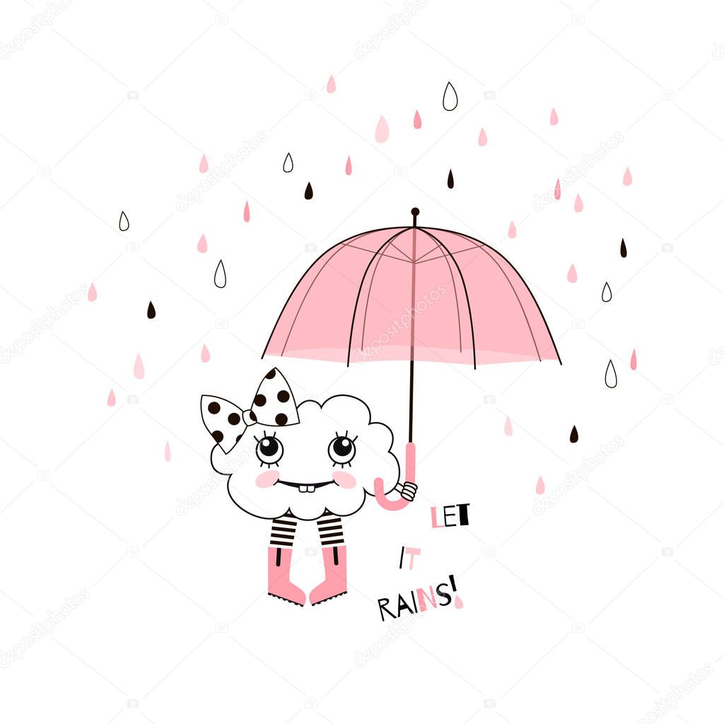 cute cloud girl with umbrella, vector illustration