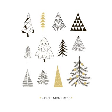 On iki çam ağaçları vektör çizim ayarla