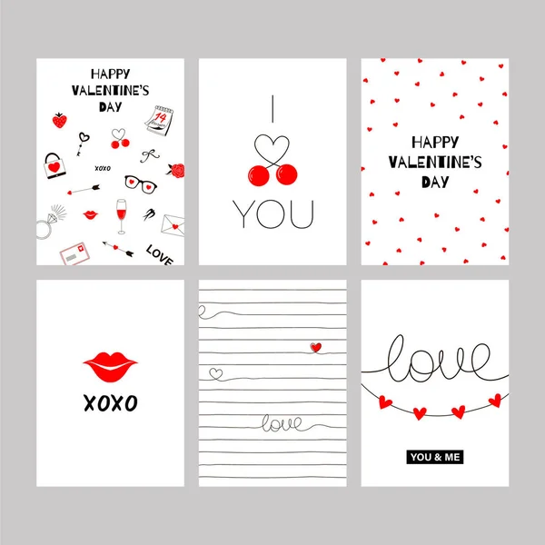 Collection Red Black White Colored Valentine Day Card Templates Cute — Stock Vector