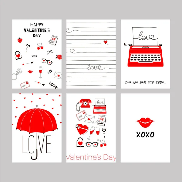 Collection Modèles Cartes Saint Valentin Couleur Rouge Noire Blanche Avec — Image vectorielle