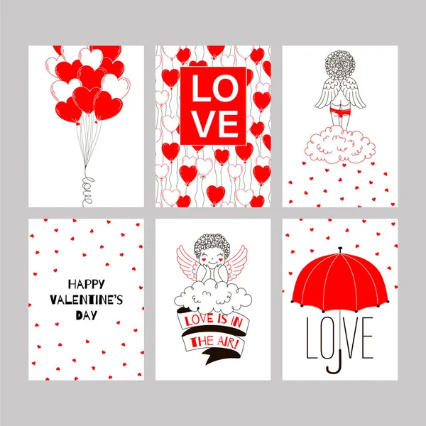 Collection Modèles Cartes Saint Valentin Couleur Rouge Noire Blanche Avec — Image vectorielle