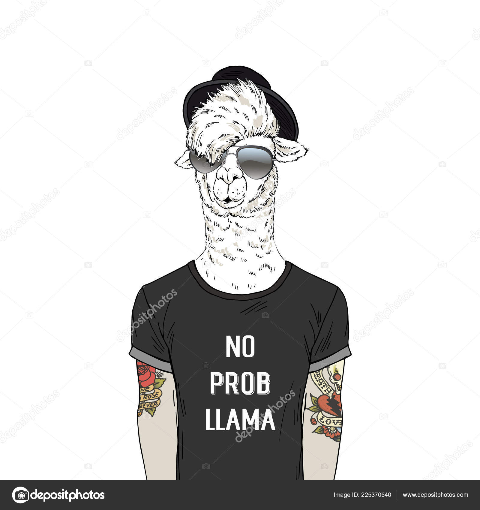 Lama Mann Hipster Mit Tattoo Gekleidet Coolen Shirt Mit Zitat