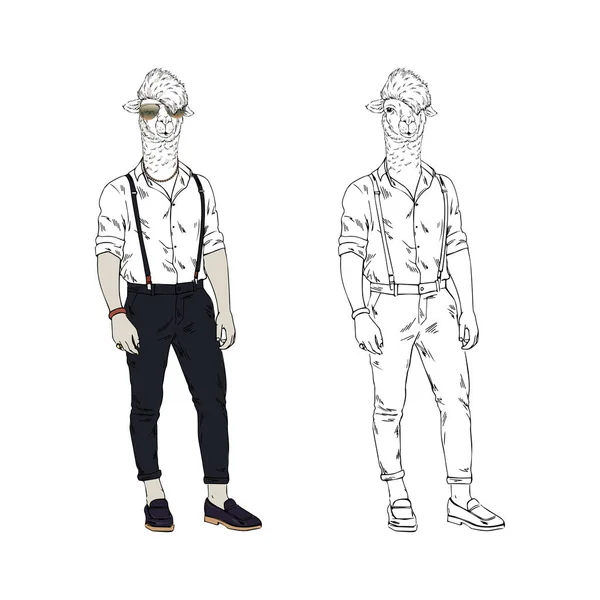 Lamamänner Hipster Hemden Und Hosen Auf Weißem Hintergrund — Stockvektor