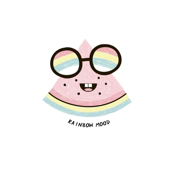 Šťastný Barevné Meloun Roztomilý Kawaii Tvář Nosí Jednorožec Brýle Vtipné — Stockový vektor