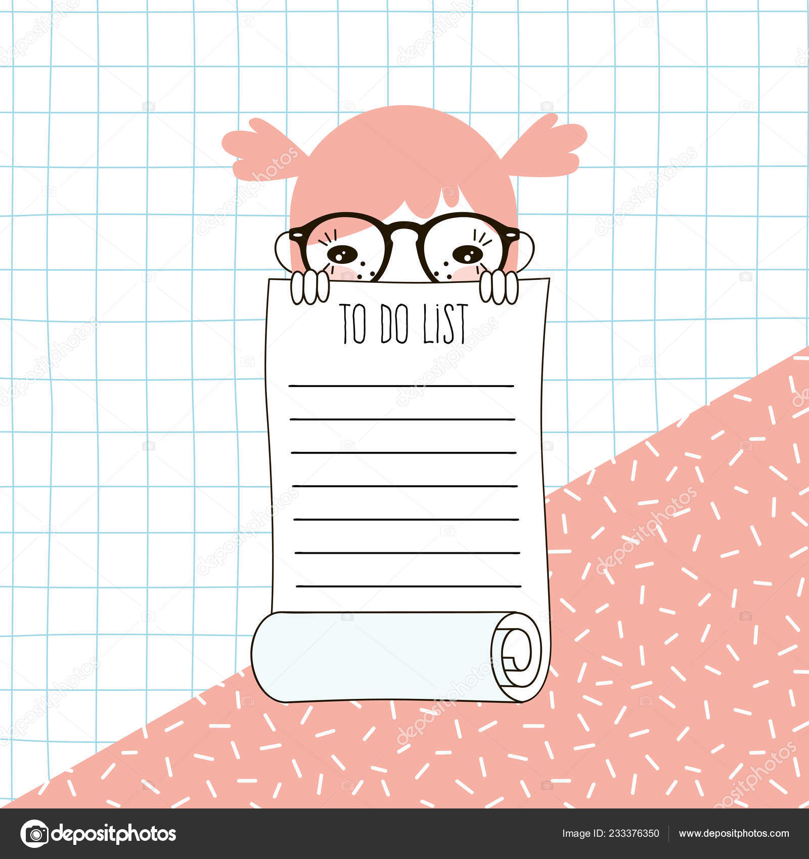 Tiny Cartoon Nerdy Funny Planner Girl Keeping Long List Paper Stock Vector  Image by © #233376350