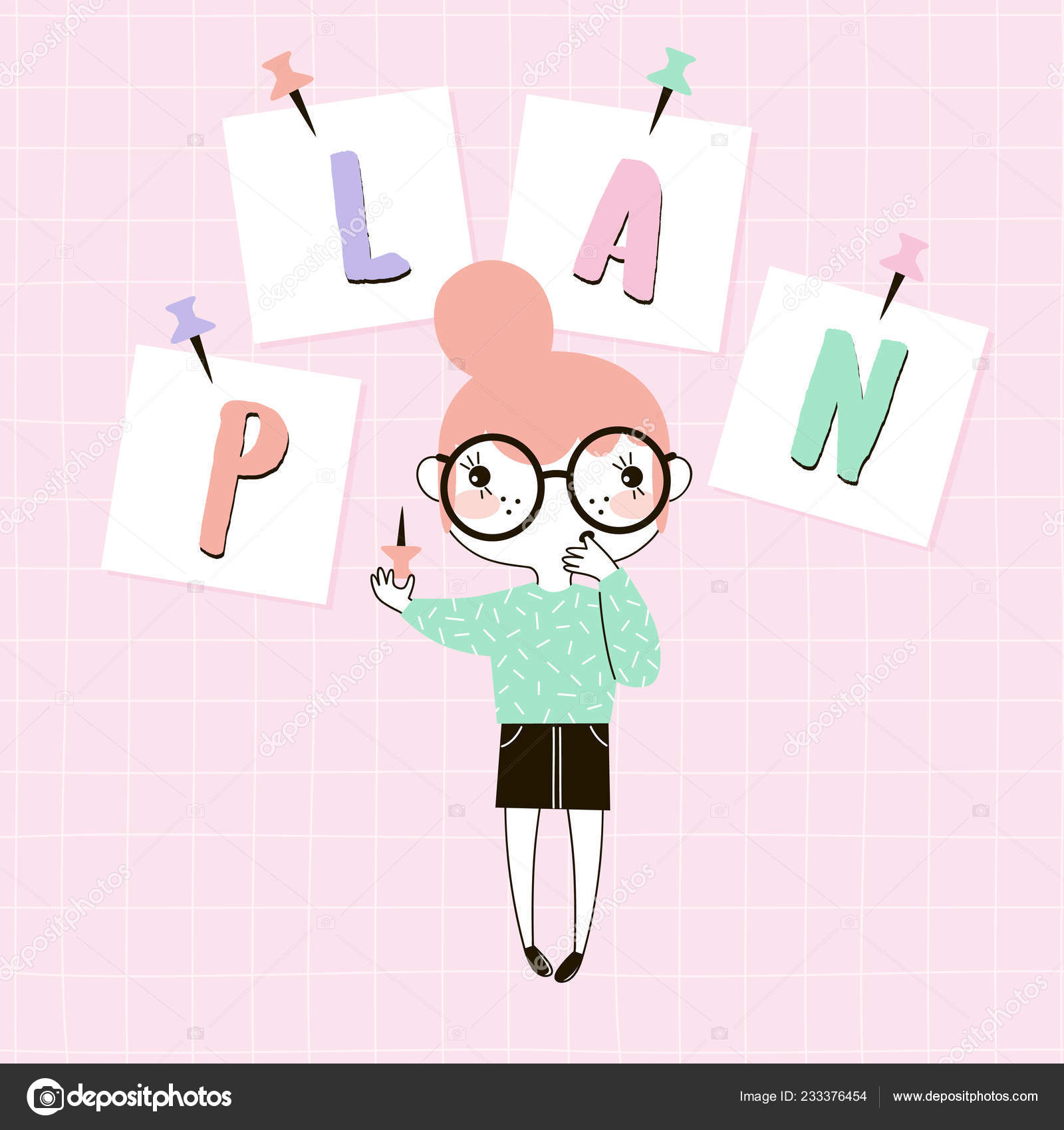 Fille Planificateur Ringard Drôle Dessin Animé Minuscule