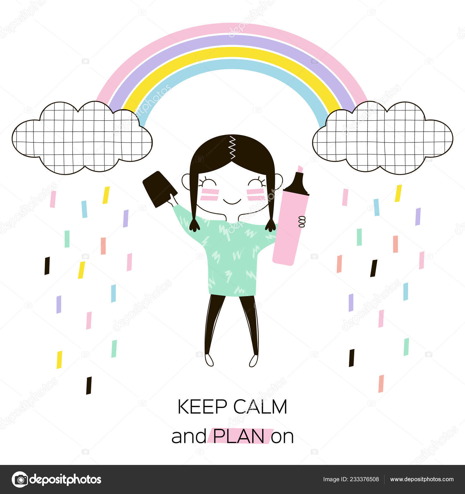 Tiny Cartoon Funny American Indian Planner Girl Pink Highlighter Rainbow  Stock Vector Image by © #233376508