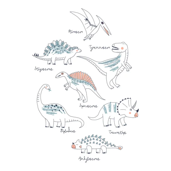 为孩子们打印的恐龙版画 — 图库矢量图片