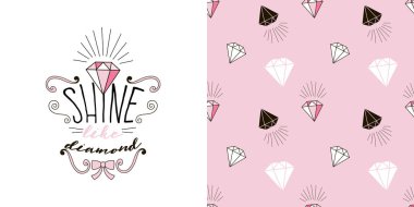 Prenses elmas yazı ile tipografik yazdır. Elmas seamless modeli.