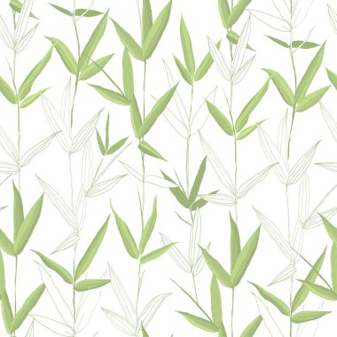 Güzel el çekilmiş botanik vektör seamless modeli ile bambu yaprakları.