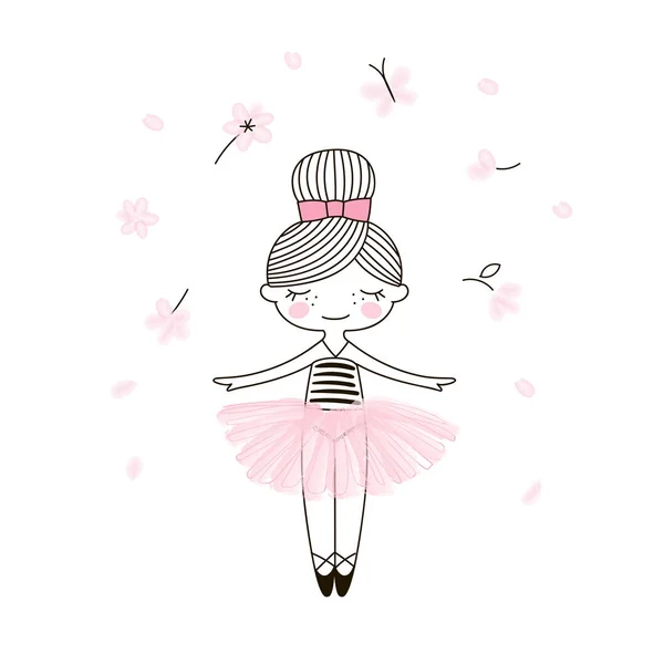 Carino poco ballerina ballerina ragazza in gonna trasparente rosa . — Vettoriale Stock