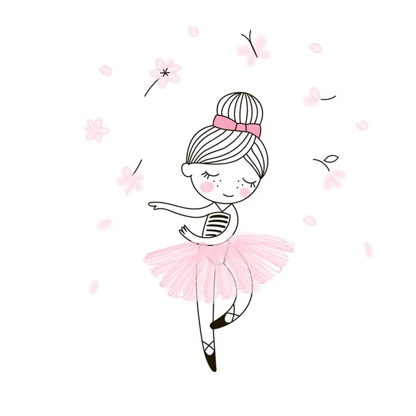 Sevimli küçük dans eden balerin kız pembe şeffaf etek. — Stok Vektör