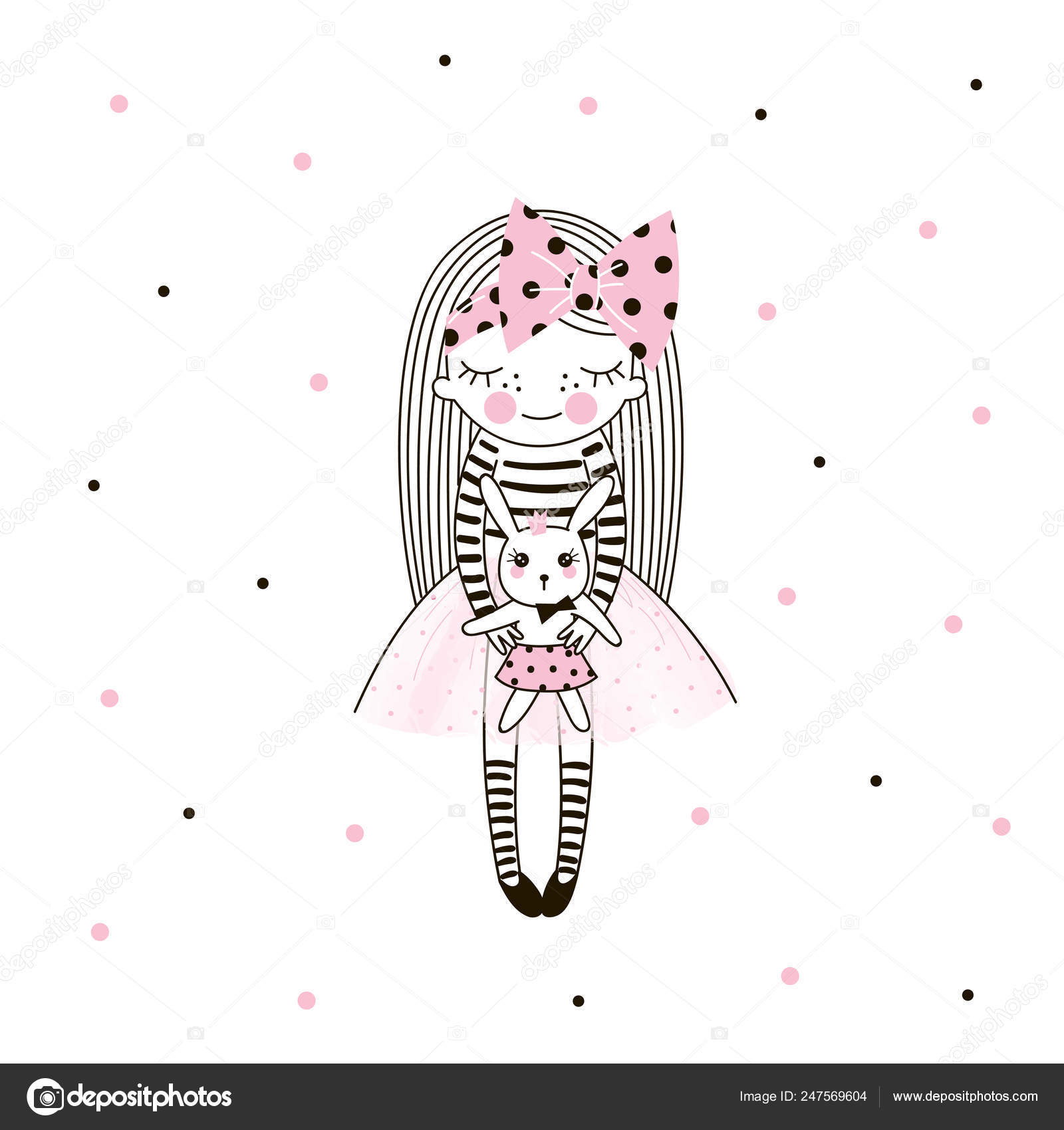 Diskurs håndtag Ambient Sød lille pige i lyserød ballerina nederdel stort hår bue og sjov bunny  legetøj — Stock-vektor ©olga.angelloz 247569604