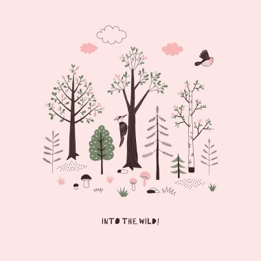 Yaz Ormanı temalı vektör illüstrasyonu.