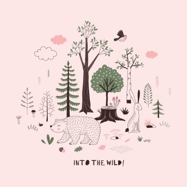 Yaz Ormanı temalı vektör illüstrasyonu.