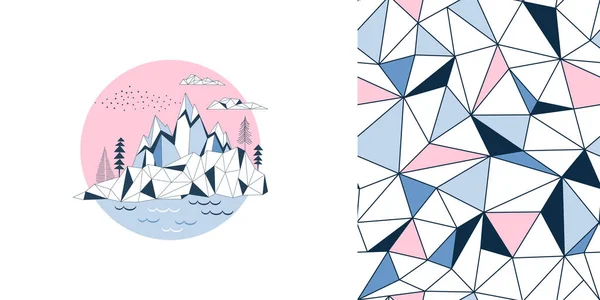 Noordpool Wildlife kinderachtig Fashion textiel graphics set met t-shirt print en begeleid betegelbare achtergrond. — Stockvector