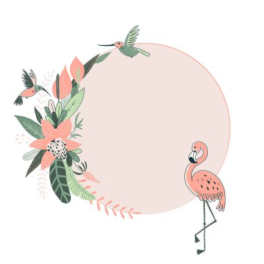 Egzotik Tropikal simetrik çerçeveli illüstrasyon