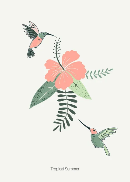 兰花花卉嗡嗡鸟异国情调的热带丛林海报 — 图库矢量图片