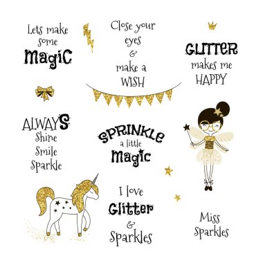 Sihirli siyah mürekkep stilize ifadeler seti