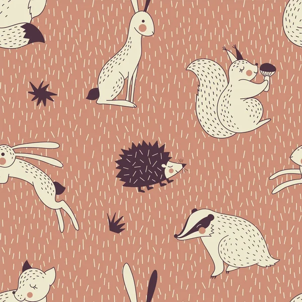 Бесшовный векторный рисунок животных осеннего леса — стоковый вектор